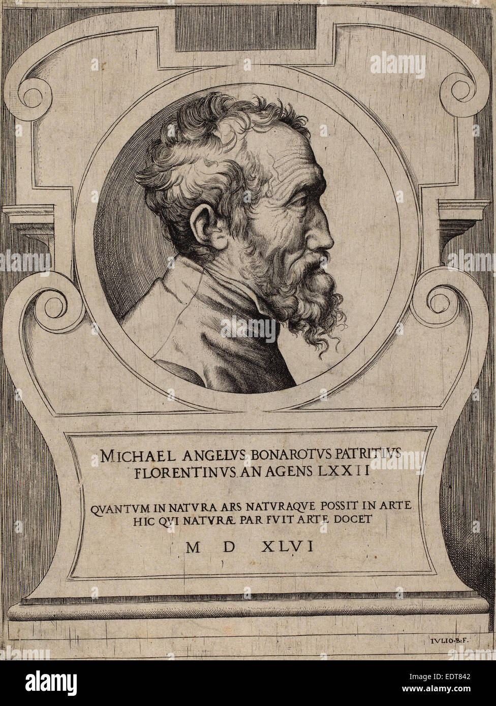 Giulio Bonasone (Italienisch, c. 1498 - c. 1580), Michelangelo, 1546, Gravur Stockfoto
