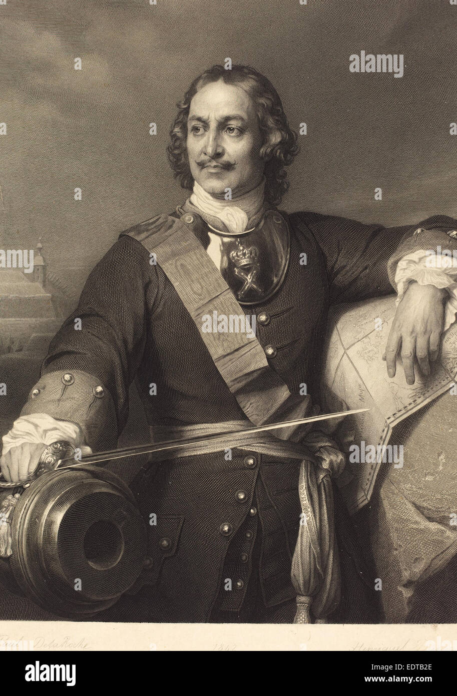 Louis-Pierre Henriquel nach Paul Delaroche (Französisch, 1797-1892), Peter der große von Russland, Gravur Stockfoto