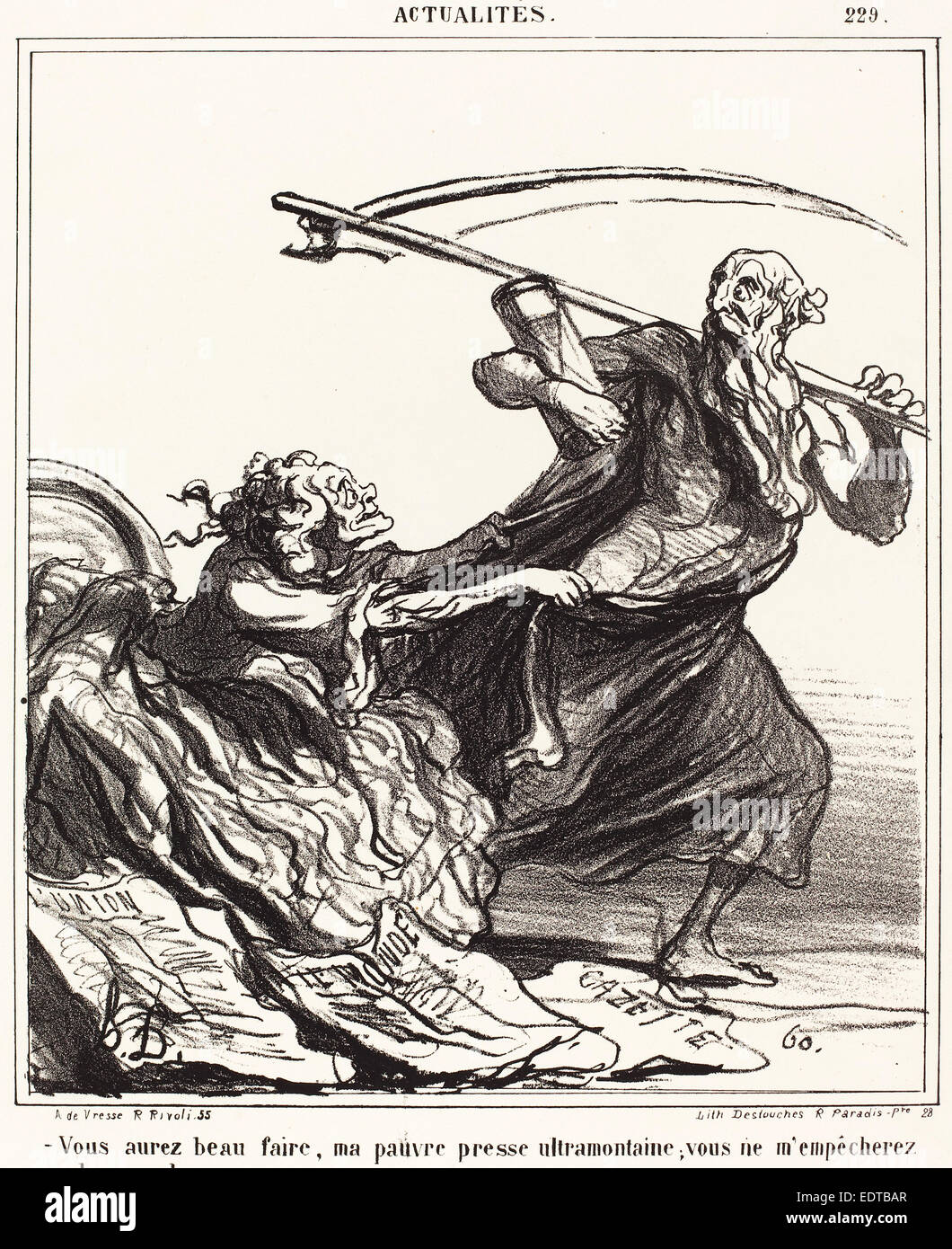 Honoré Daumier (Französisch, 1808-1879), Vous Aurez Beau Faire, Ma Pauvre Presse, Lithographie 1866, Stockfoto