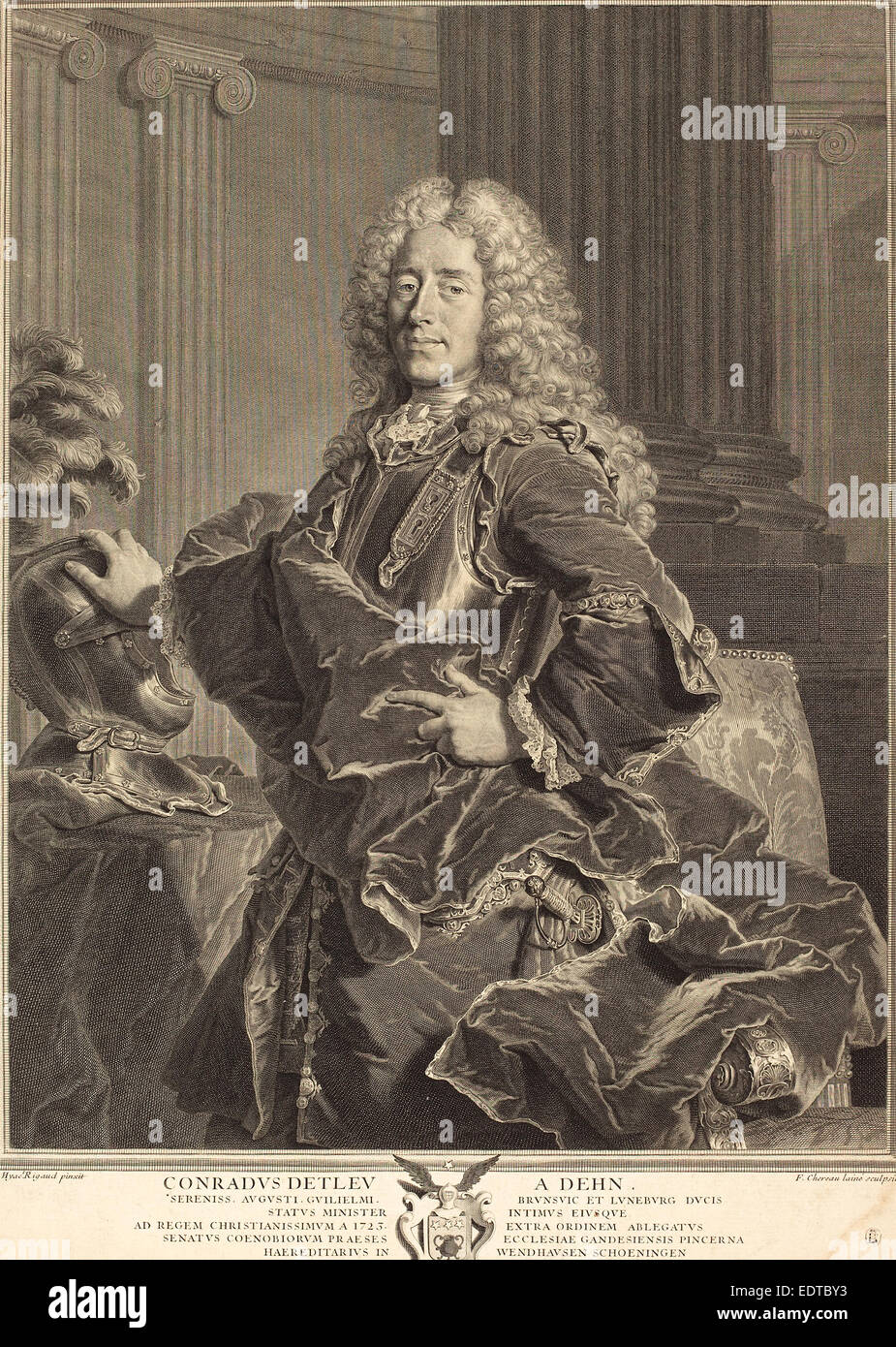 François Chereau ich nach Hyacinthe Rigaud (Französisch, 1680-1729), Conradus Detleu von Dehn, Gravur Stockfoto