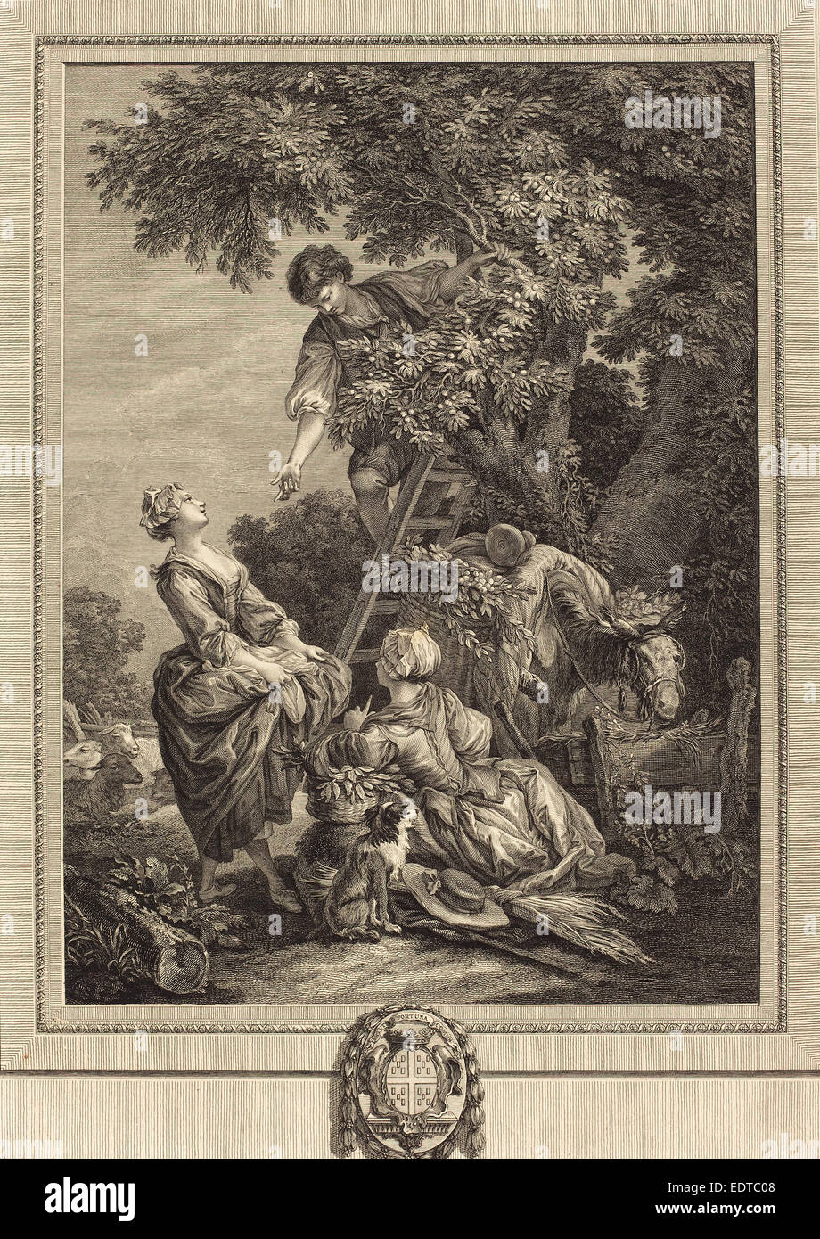 Nicolas Ponce nach Pierre-Antoine Baudouin (Französisch, 1746-1831), Les Cerises, Ätzen und Gravur Stockfoto