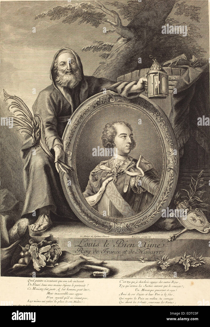 Pierre-François Basan nach Jean-Baptiste Lemoyne II (Französisch, 1723-1797), Louis le Bien Aime, Gravur auf Bütten Stockfoto