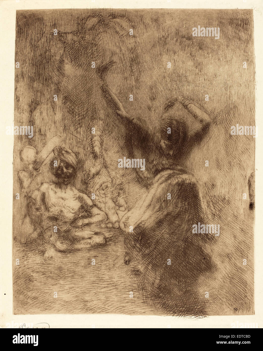 Albert Besnard, die Tänzer von Thanjavur (La Bayadère de Tanjore), Französisch, 1849-1934, 1914, Radierung in braun-rot mit Platte Ton Stockfoto