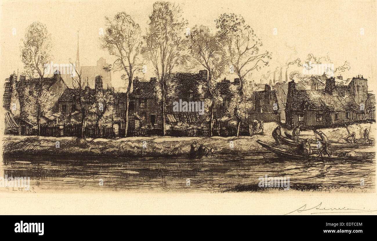 Auguste Lepère, Banken an der Somme bei Amiens (Bords De La Somme ein Amiens), Französisch, 1849-1918, 1907, Radierung und Aquatinta Stockfoto