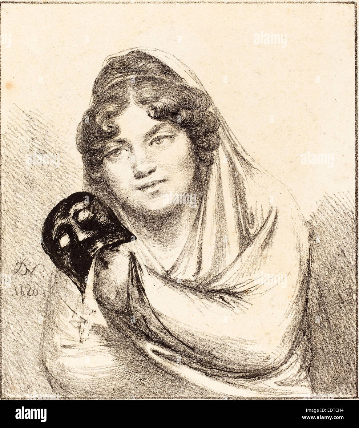 Baron Dominique Vivant Denon (Französisch, 1747-1825), Mädchen mit einer Maske, 1820, Lithographie Stockfoto