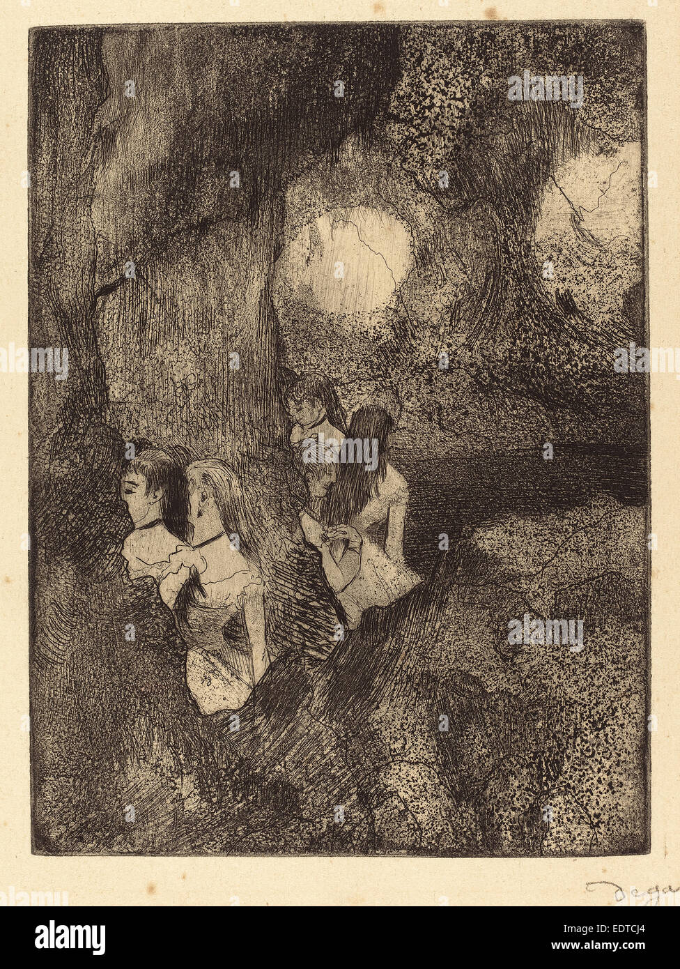 Edgar Degas (Französisch, 1834-1917), Tänzer in den Flügeln (Danseuses Dans la Coulisse), c. 1877, Radierung, Aquatinta und Kaltnadelradierung Stockfoto