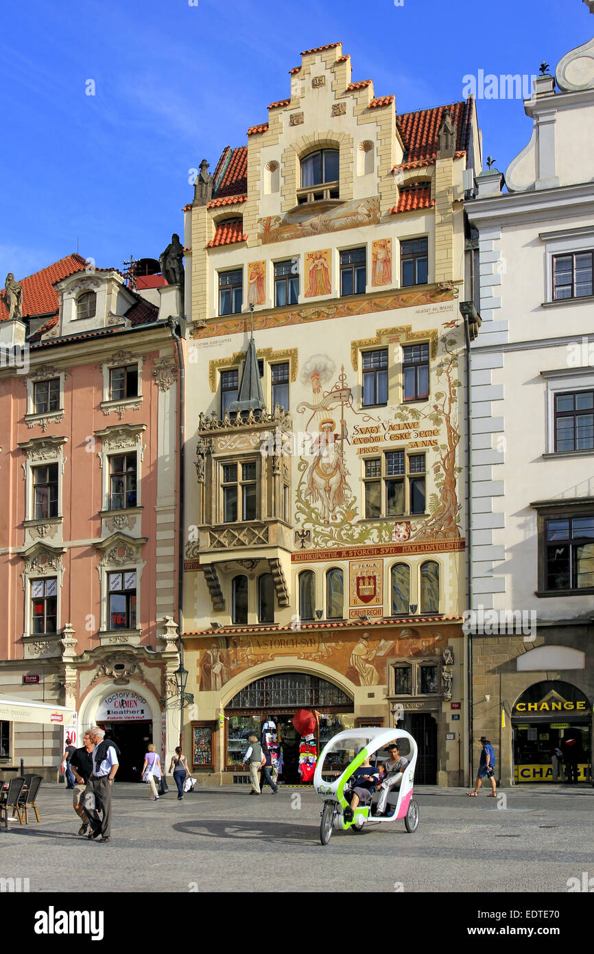 Storch-Haus, Auch Haus Zur Steinernen Jungfrau bin Altstädter Ring in Prag, Tschechische Republik, Storch-Haus, auch Heimat der s Stockfoto