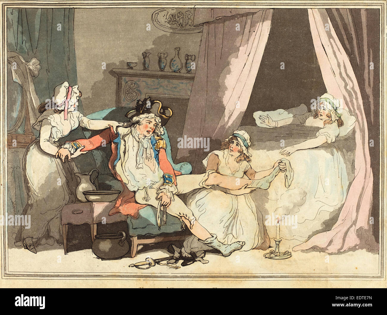 Thomas Rowlandson (British, 1756-1827), 04:00 in der Stadt, 1788, handkolorierten Radierung und Aquatinta Stockfoto