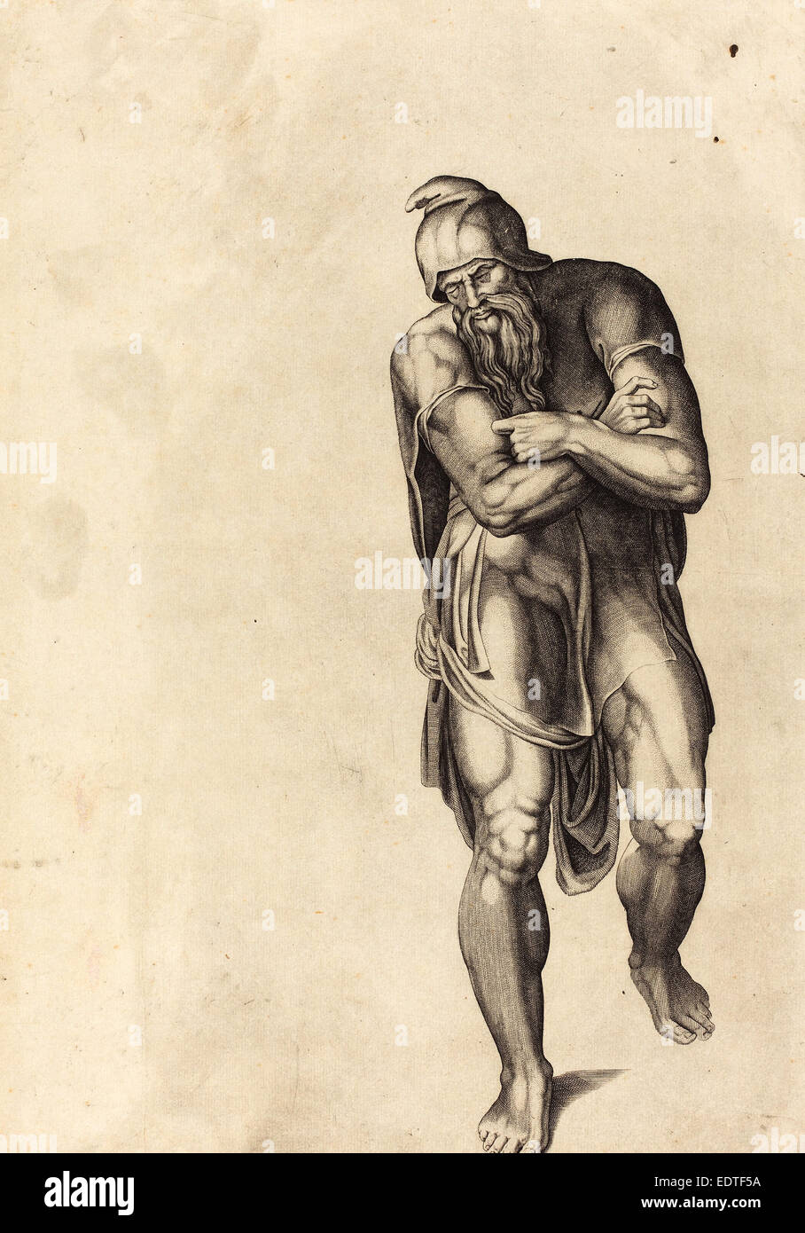 Nicolaus Beatrizet nach Michelangelo (Französisch, 1515-1565 oder danach), schreitenden Mann mit Stipple Gravur Stockfoto