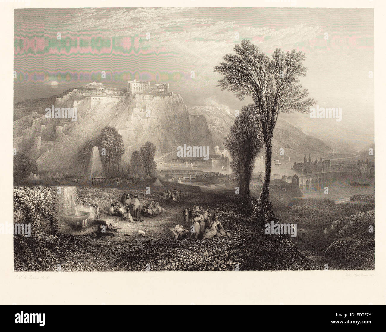 John Pye nach Joseph Mallord William Turner (Britisch, 1782-1874), Ehrenbreitstein, 1845, Gravur auf Chine collé Stockfoto