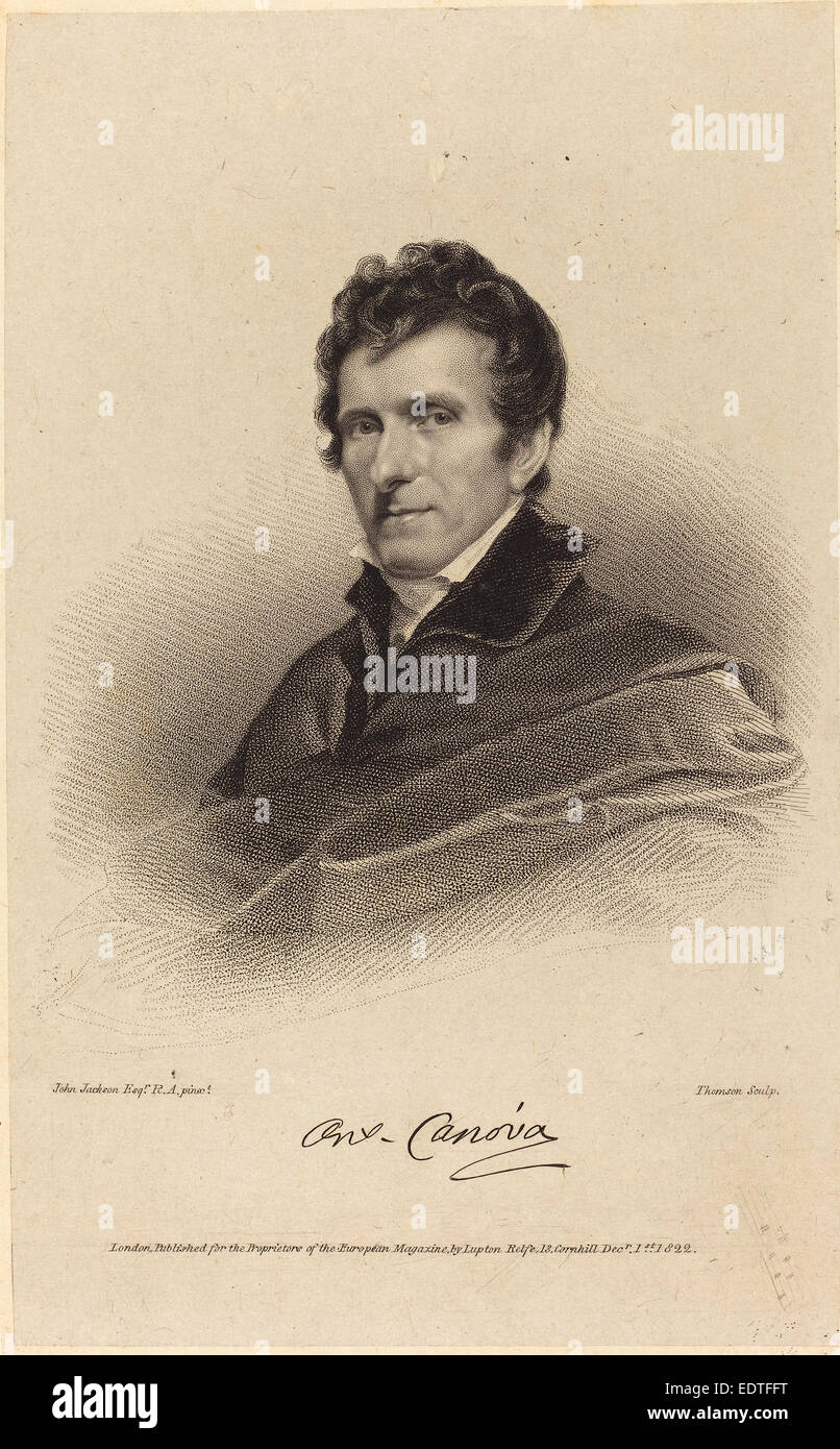 Stupfen Sie James Thomson eventuell nach John Jackson (British, 1789-1850), Antonio Canova, veröffentlicht 1822, Gravur Stockfoto