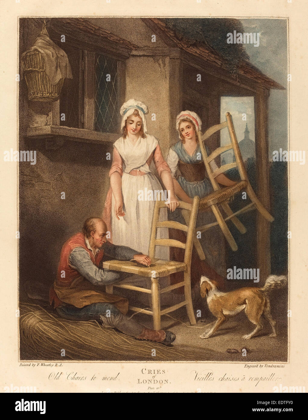 Giovanni Vendramini nach Francis Wheatley (British, 1769-1839), alte Stühle, Weg der Besserung, veröffentlicht 1795, Farbe Stipple engraving Stockfoto