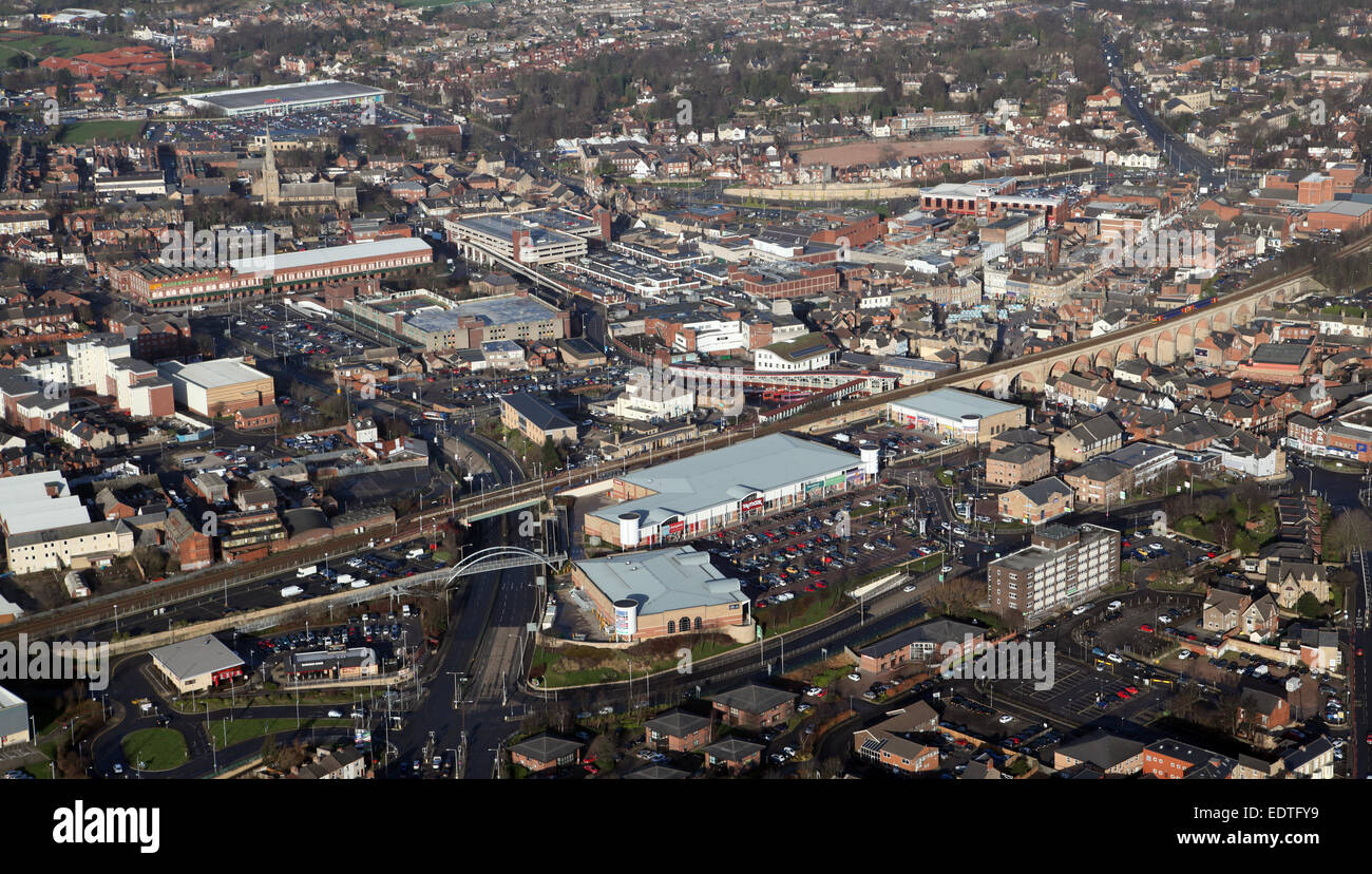 Luftaufnahme der Nottinghamshire Stadt Mansfield, Großbritannien Stockfoto