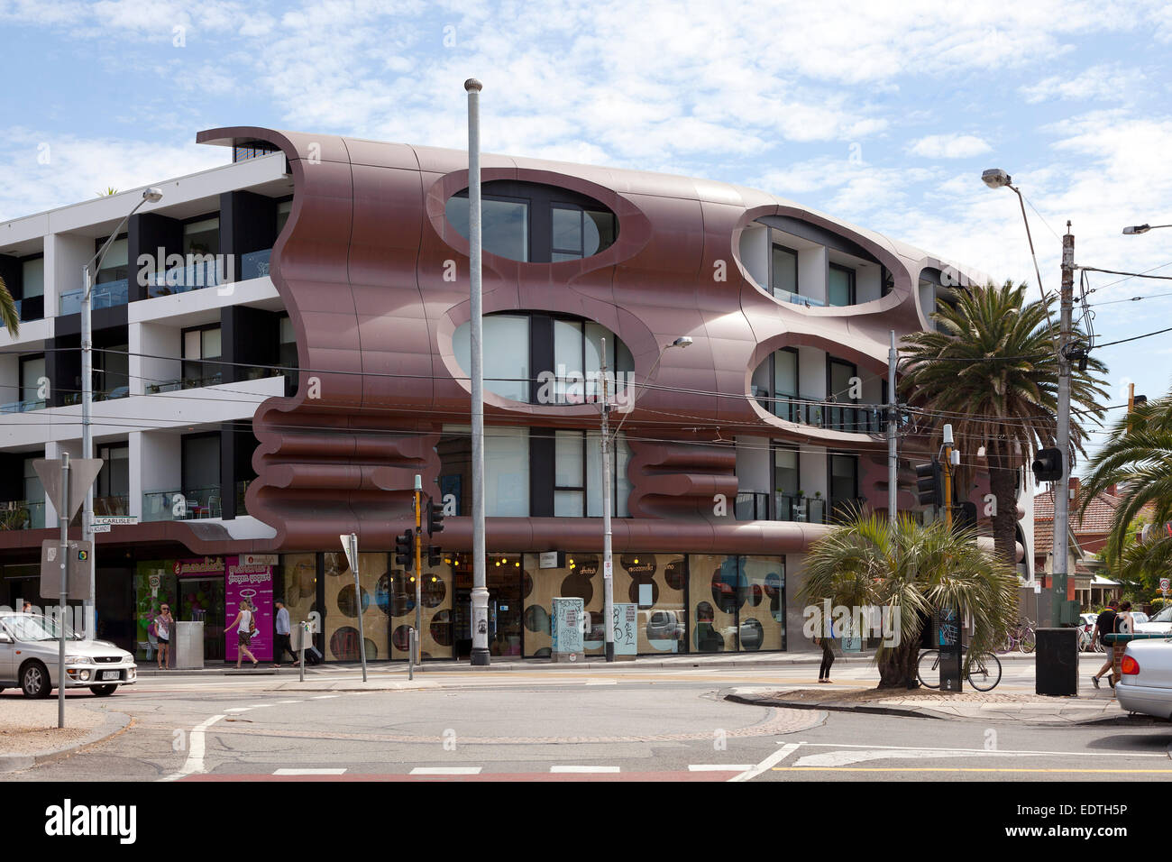 Ferienwohnungen an der Ecke Acland und Carlisle Street in St. Kilda, Melbourne, Australien Stockfoto