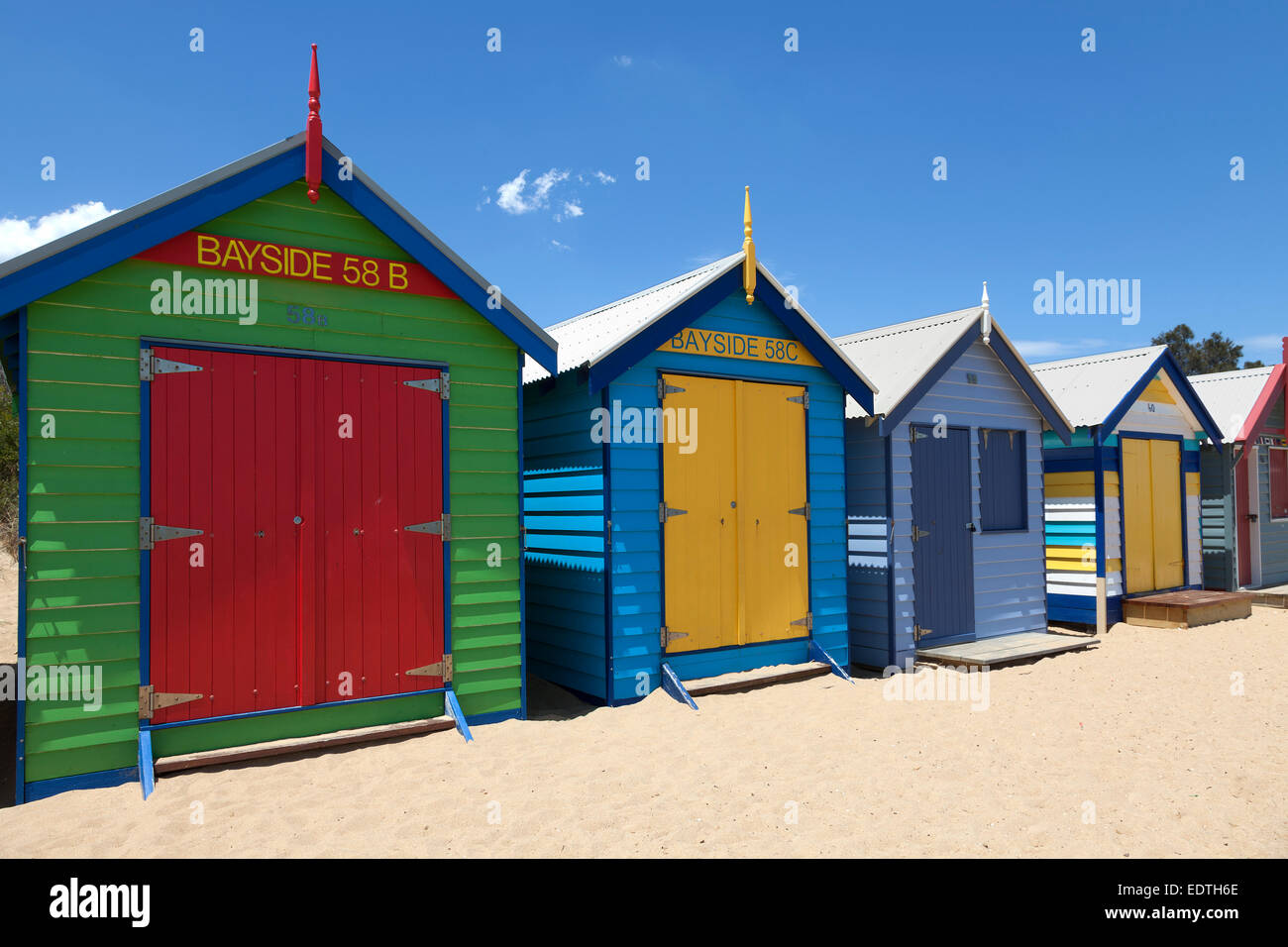 Malte Strandhütten in Melbourne Brighton Beach, Australien Stockfoto