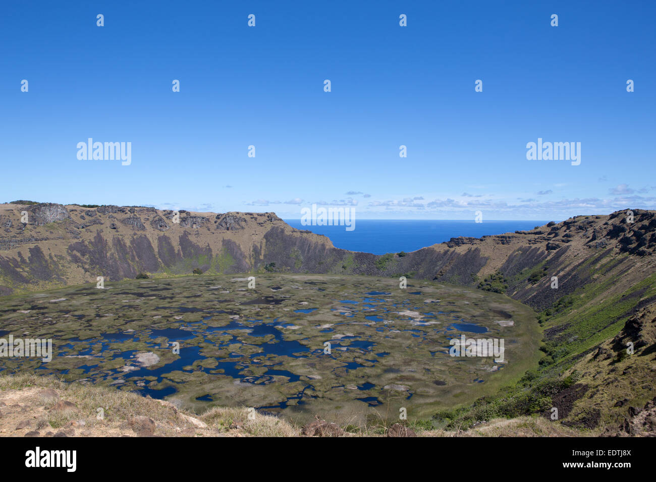 Rano Kau Krater, Osterinsel Stockfoto