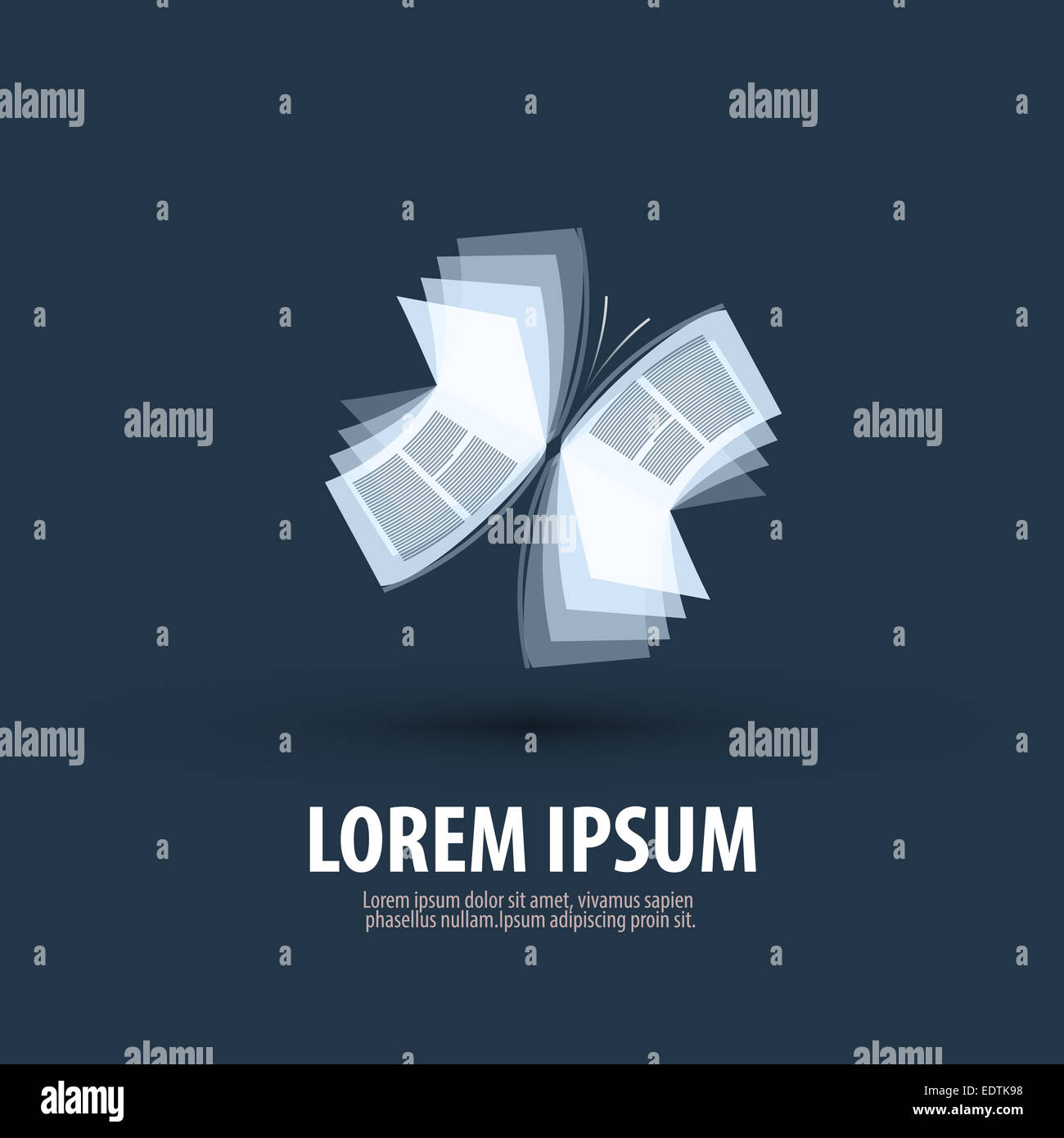 Buch, Schmetterling. Logo, Symbol, Zeichen, Wahrzeichen, Vorlage Stockfoto