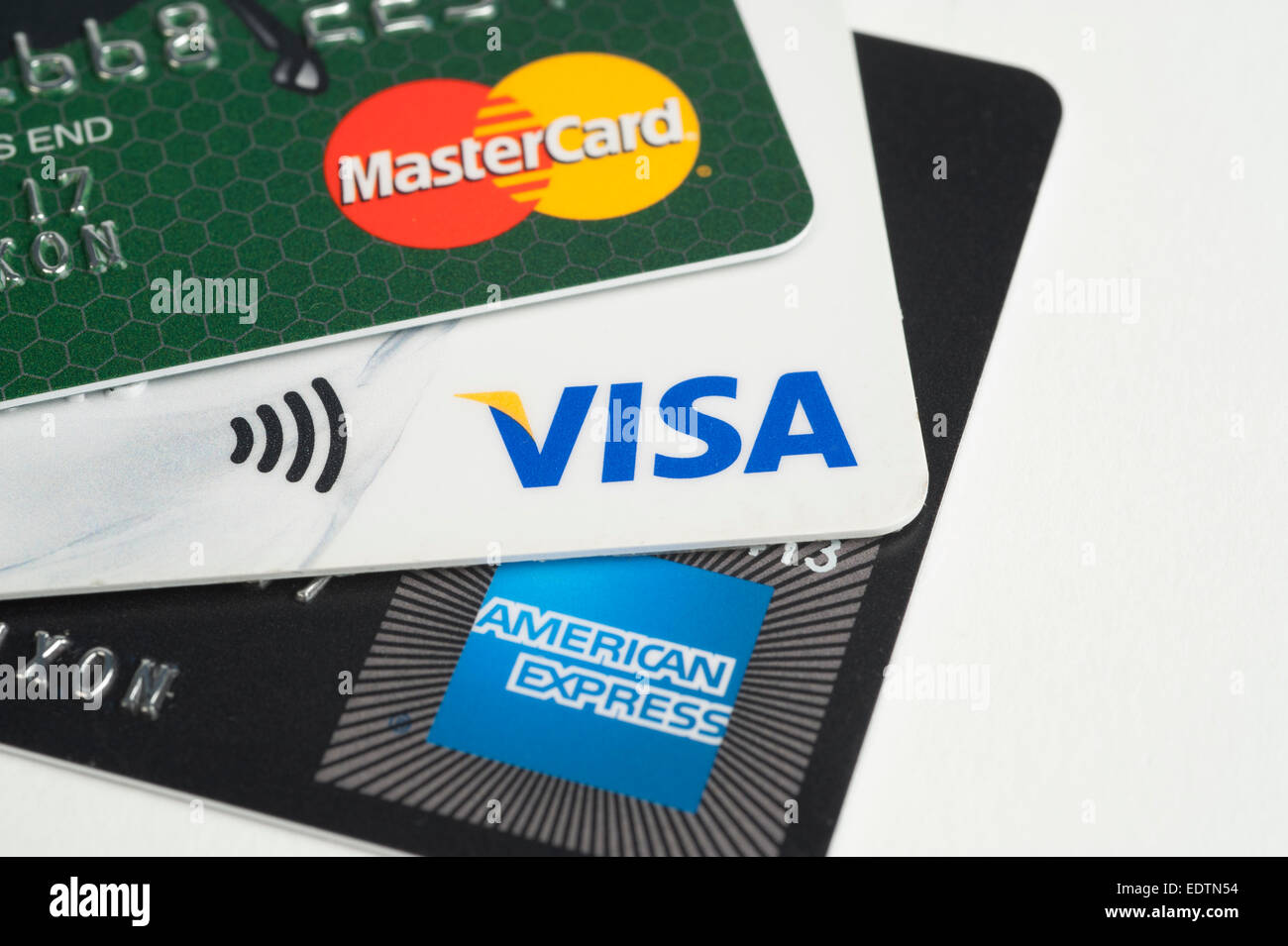 MasterCard, Visa und American Express Karten Stockfoto