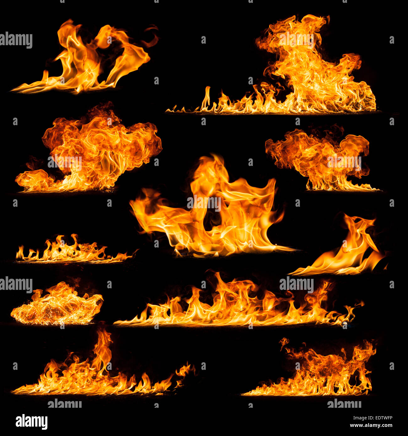 Hohe Auflösung Feuer Sammlung isoliert Ob schwarzen Hintergrund Stockfoto