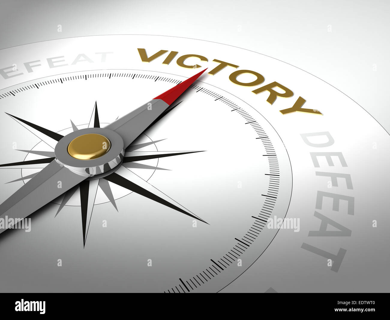 Konzeptionelle 3D-Render Kompass mit Nadel zeigt das Wort Sieg Stockfoto
