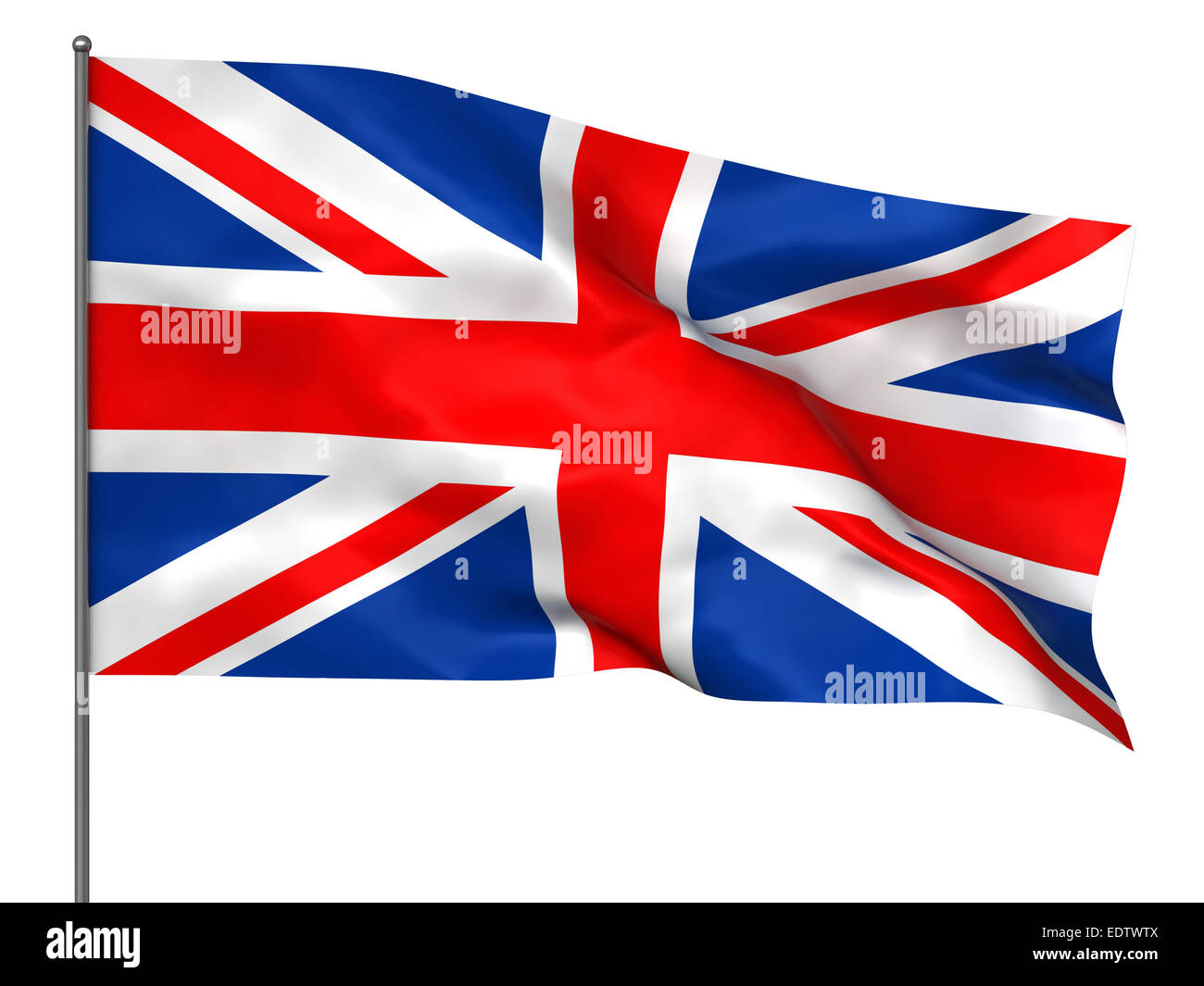 Britische Flagge isoliert auf weißem Hintergrund winken Stockfoto