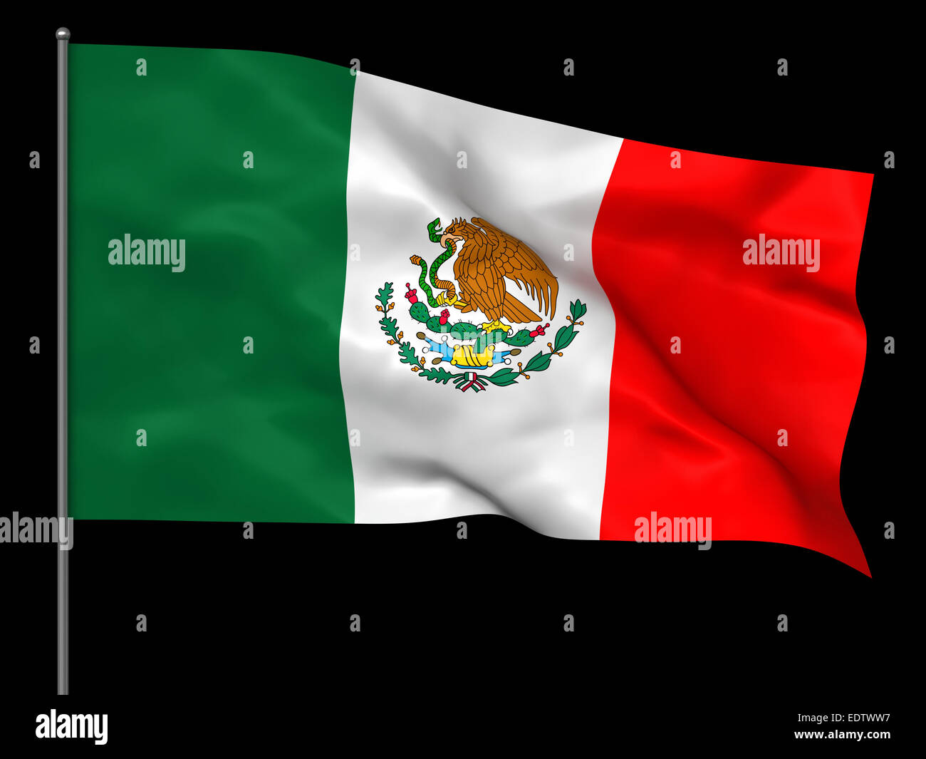 Winken mexikanische Flagge auf schwarzem Hintergrund isoliert Stockfoto