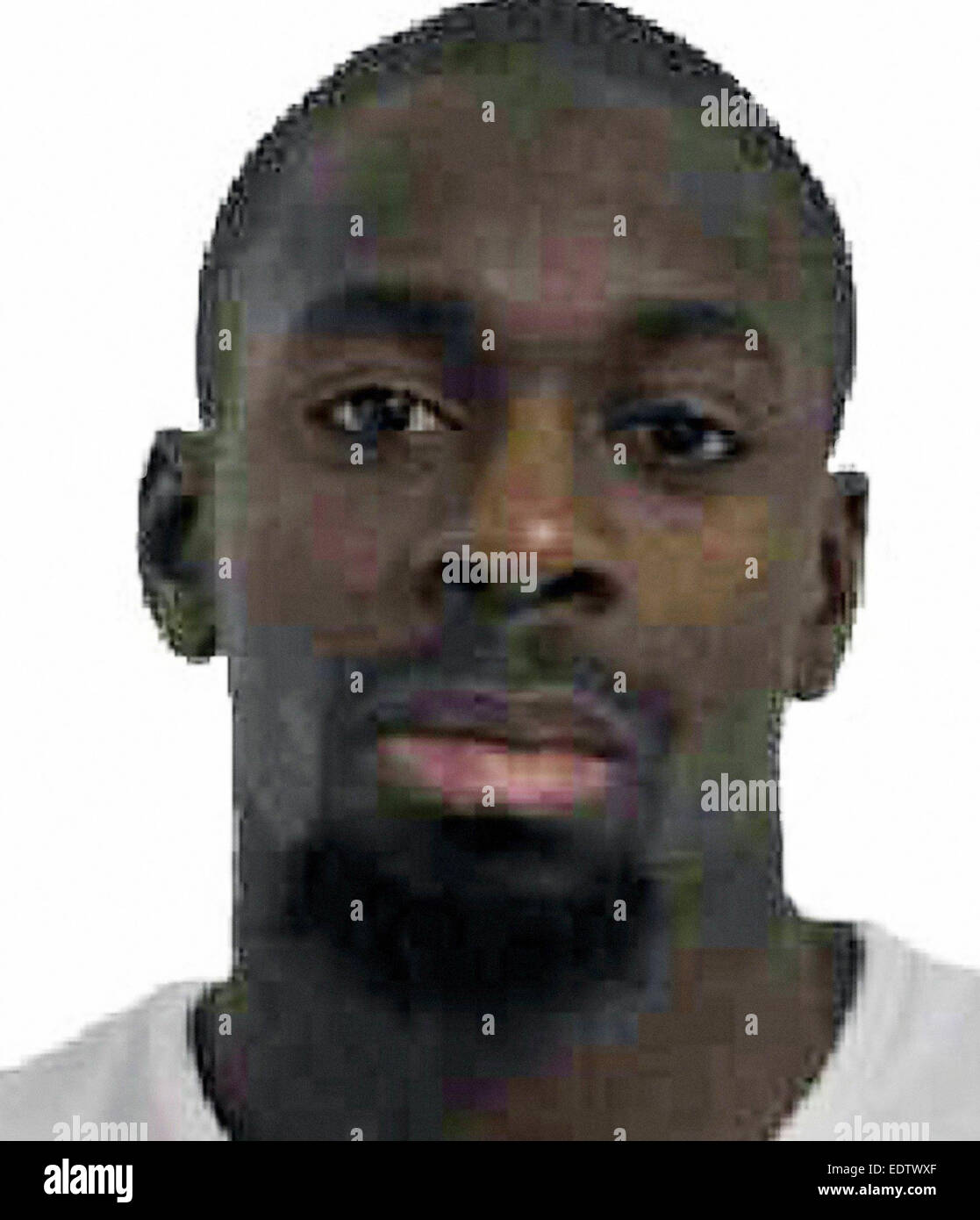 Paris, Frankreich. 9. Januar 2015. Bild von Prefecture de Police von Amedy Coulibaly (32), veröffentlicht vermuten, bei Geiselnahme im koscheren Store in Paris, Frankreich. Bildnachweis: Alamy Live-Nachrichten Stockfoto