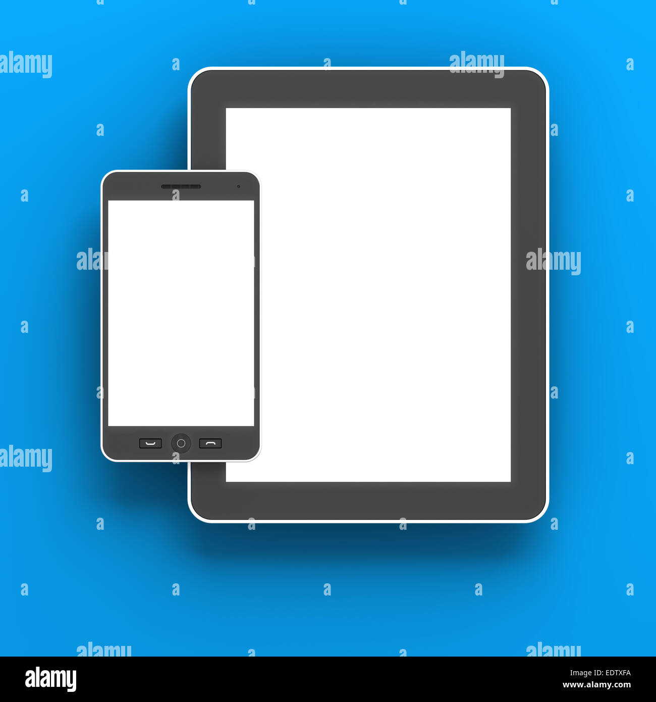 Generische digital Tablet und Smartphone vor blauem Hintergrund Stockfoto