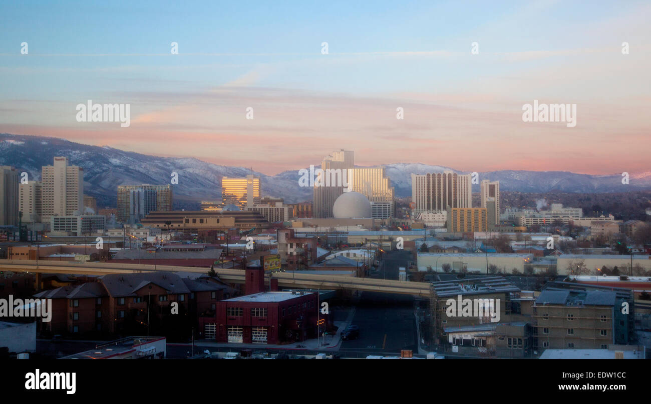 Reno, NV, im Morgengrauen, winter, 2014. Stockfoto