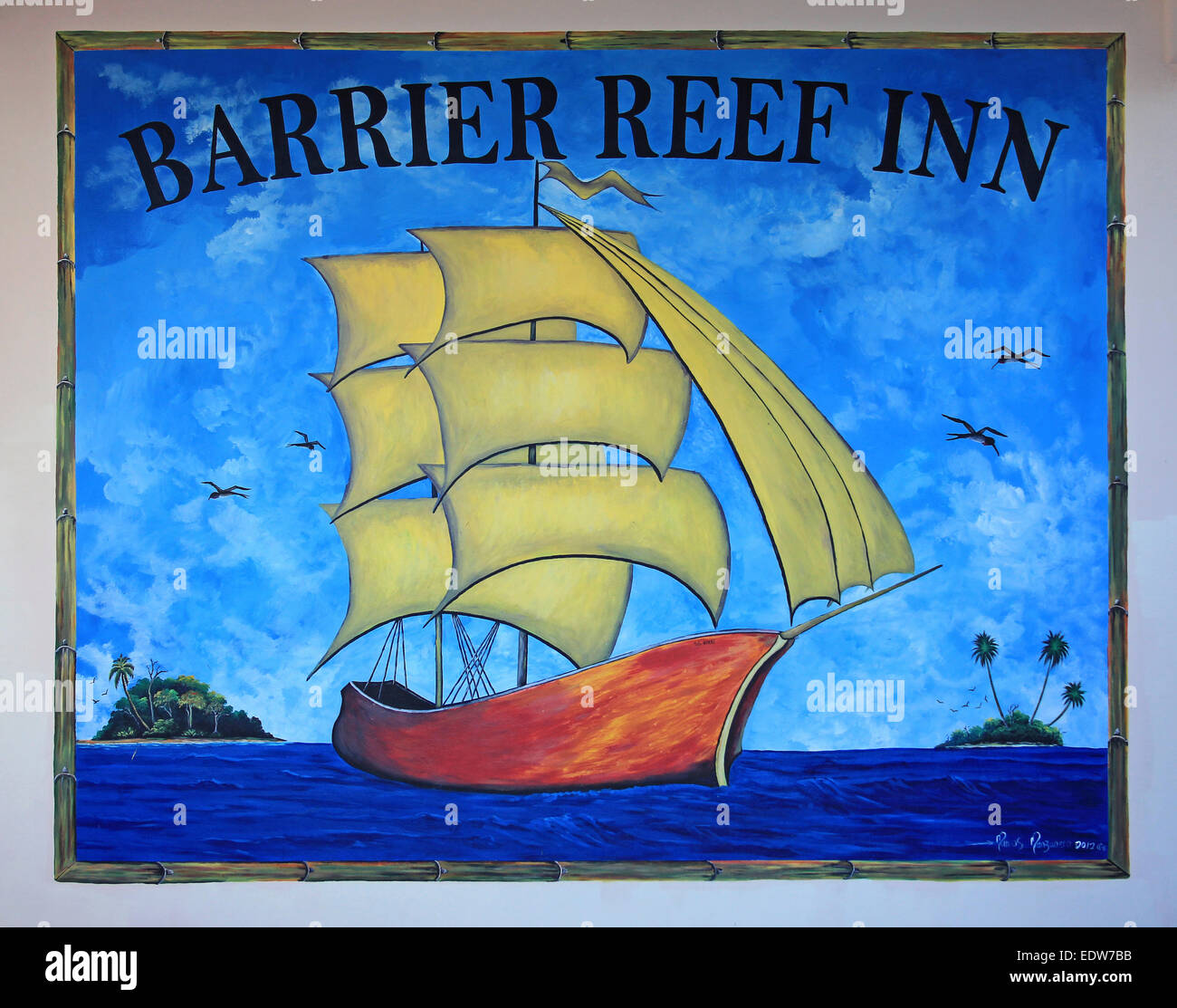 Barrier Reef Inn Zeichen auf Caye Caulker, Belize Stockfoto