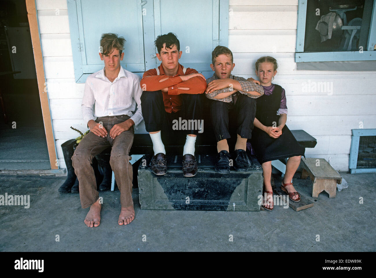 Mennonitischen Brüder und Schwester von Spanish Lookout Siedlung, Belize, Mittelamerika, Juni 1985 Stockfoto