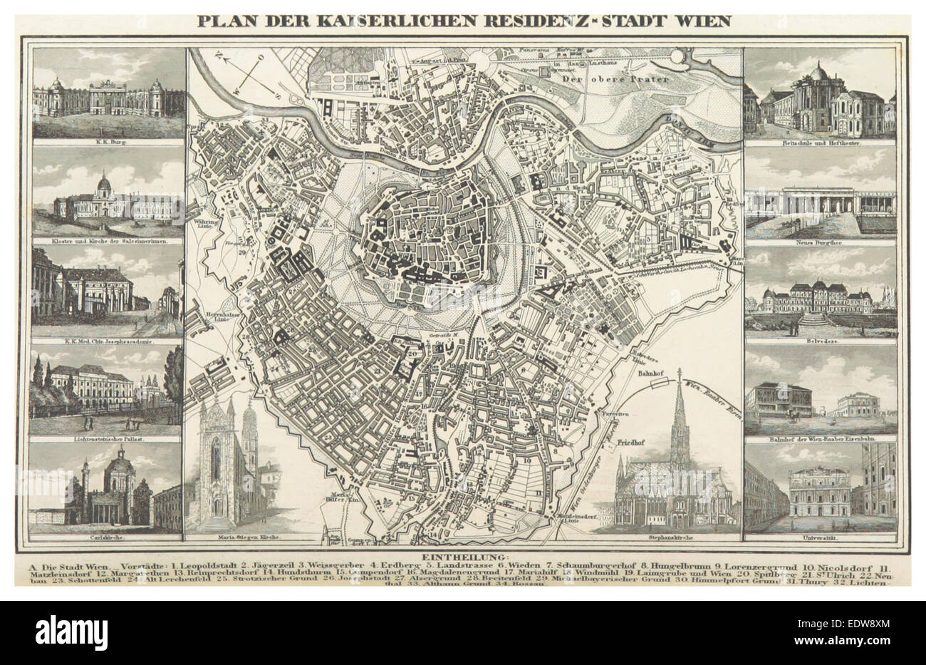 Bechstein(1843) p142 Plan der Kaiserlichen Residenz-Stadt Wien Stockfoto