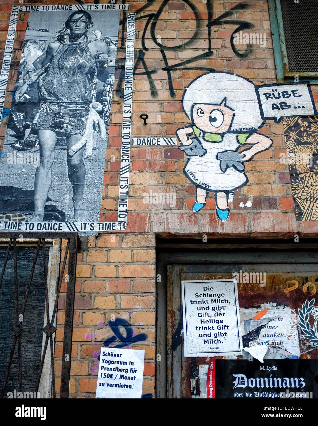 Graffiti und Street Art in Berlin - El Bocho Little Lucy und es ist Zeit zum Tanz Stockfoto