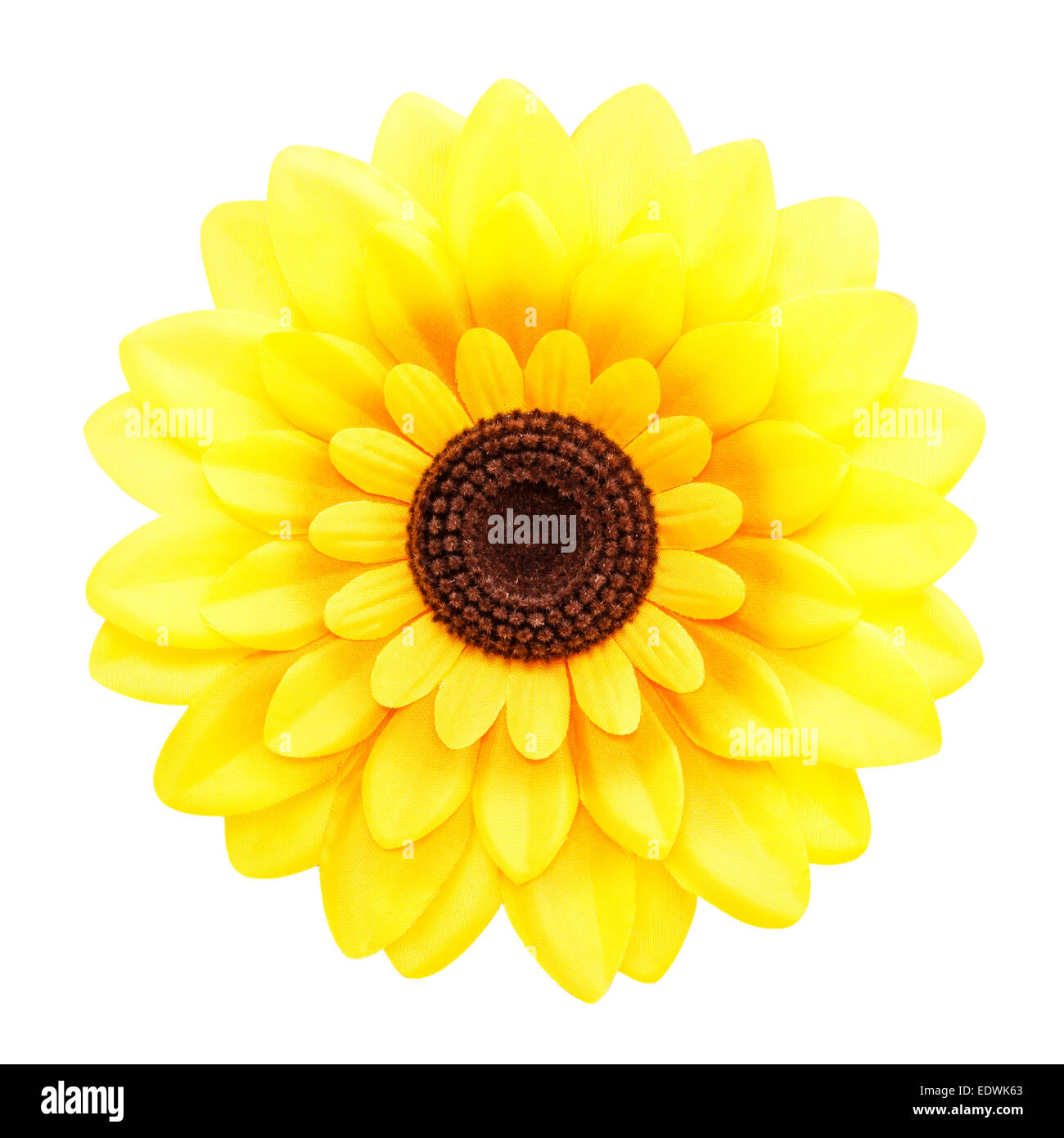 künstliche Sonnenblume auf weißem Hintergrund Stockfoto