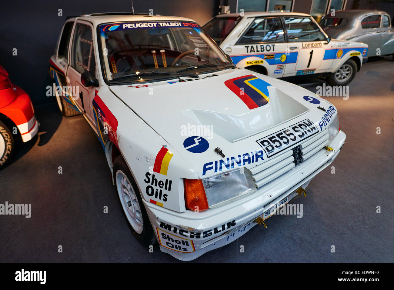 1985 Peugeot 205 T16 Gruppe B Rallye-Auto im britischen Coventry Transport-Museum Stockfoto