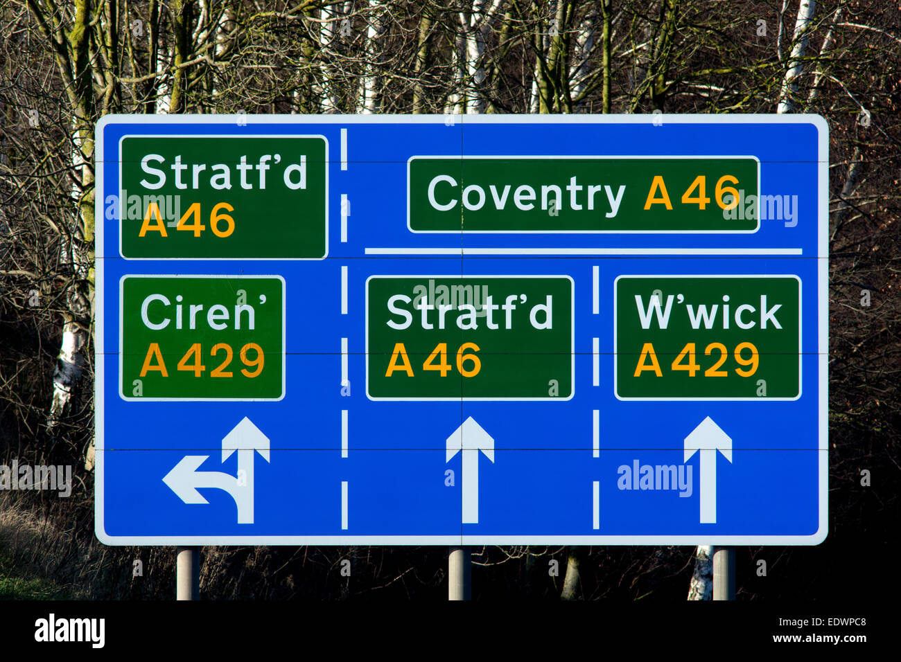 Straßenschild auf Autobahn M40, Warwickshire, UK Stockfoto