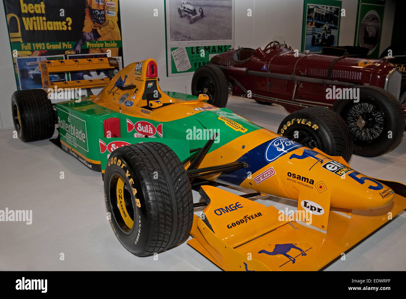 Schumachers 1993 Benetton B193 auf der Oldtimer-Messe in Excel Stockfoto