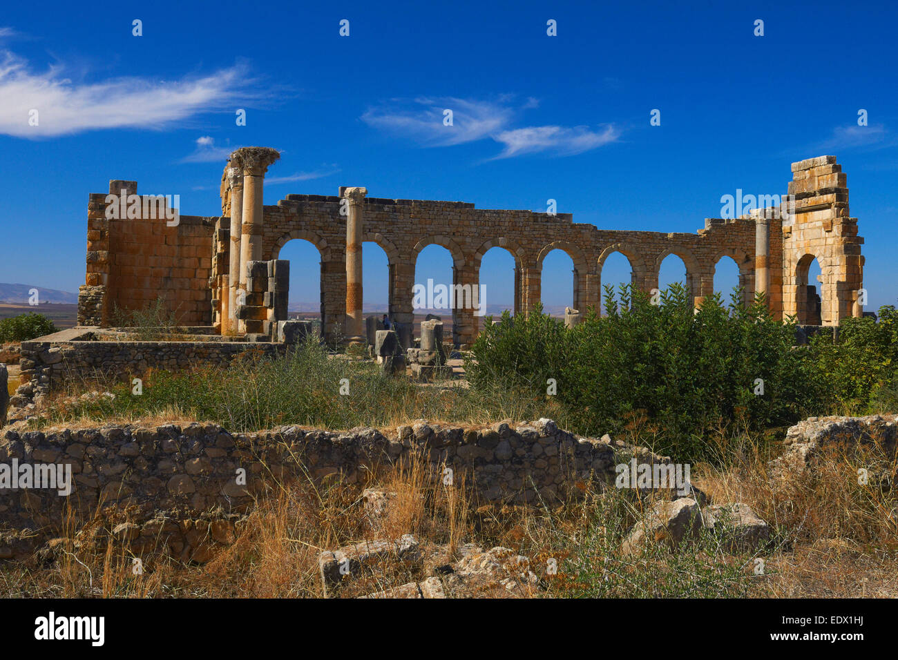 Volubilis, Mulay Idris, Meknes, römischen Ruinen von Volubilis, Marokko, Maghreb Stockfoto