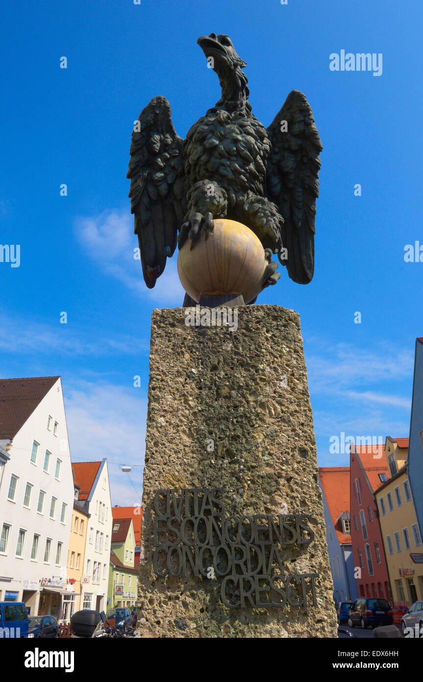 Schongau, Eagle-Denkmal, Muenzstrasse Straße, Pfaffenwinkel Region, romantische Straße, Romantische Straße. Stockfoto