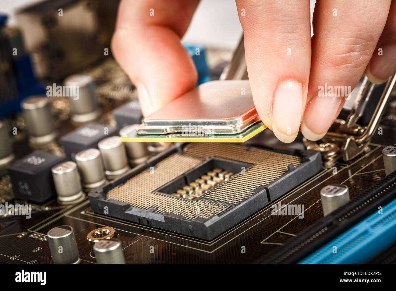 Moderner Prozessor und Motherboard für einen Computer zu Hause Stockfoto