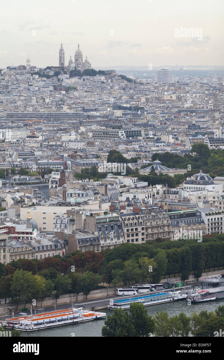 Frankreich, Paris, Blick vom Eiffel-Turm mit Blick auf Montmartre. Stockfoto