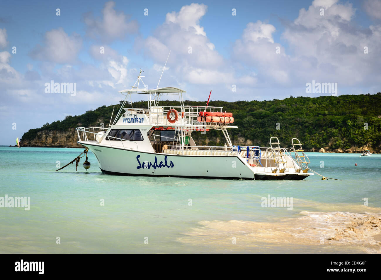 Sandals Grande Antigua Resort Dive Boot, Dickenson Bay, St. John's, Antigua Stockfoto