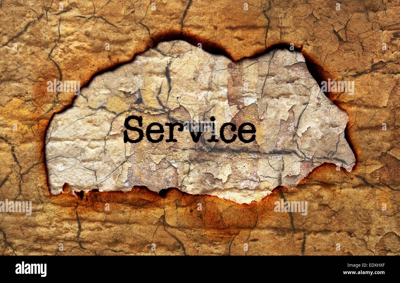 Service-Text auf Papier Loch Stockfoto