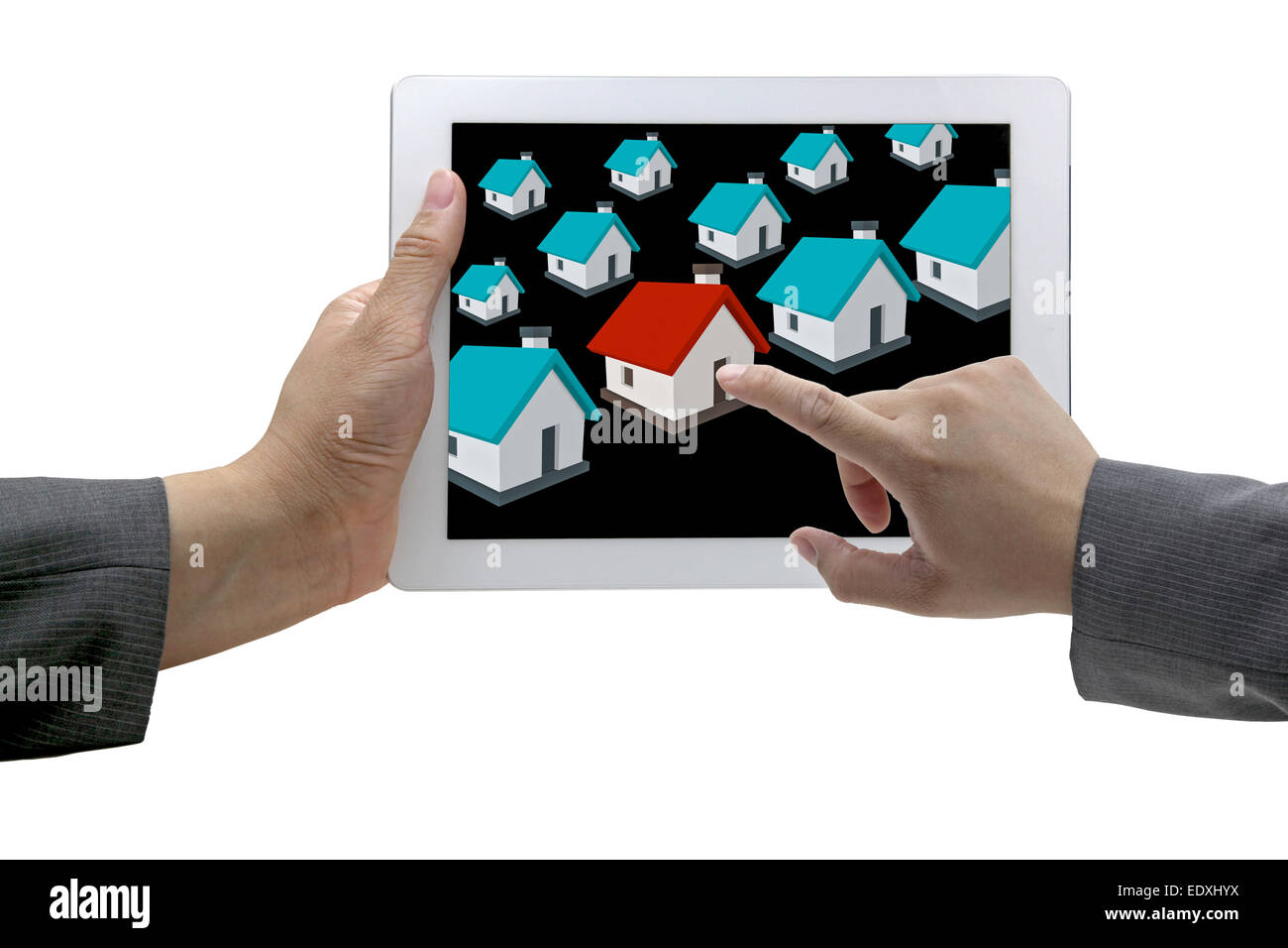 Mann finden neue Geschäftshaus im Immobilienmarkt mit e-Commerce Konzept Stockfoto