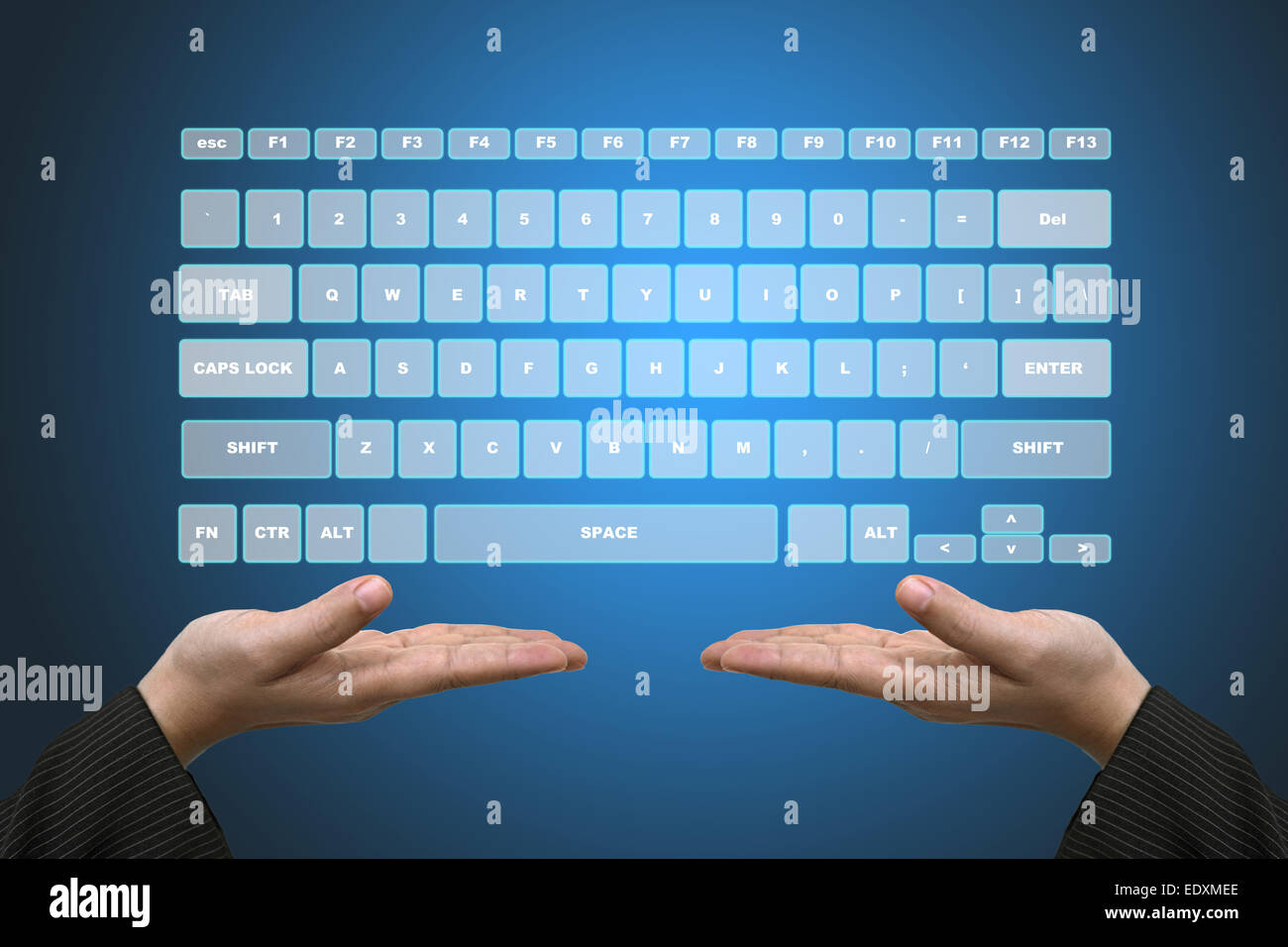 Business Hand Technik virtuelle Tastatur-Schnittstelle Stockfoto