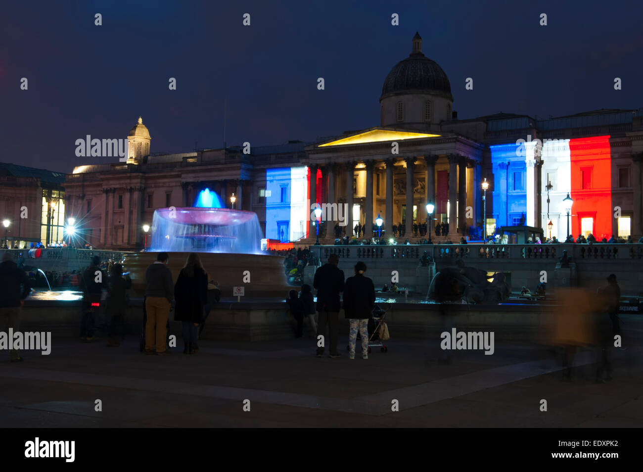 Trafalgar Square, London, UK. 11. Januar 2014. London-Rallye in Solidarität mit Frankreich nach den Terroranschlägen in Paris Stockfoto