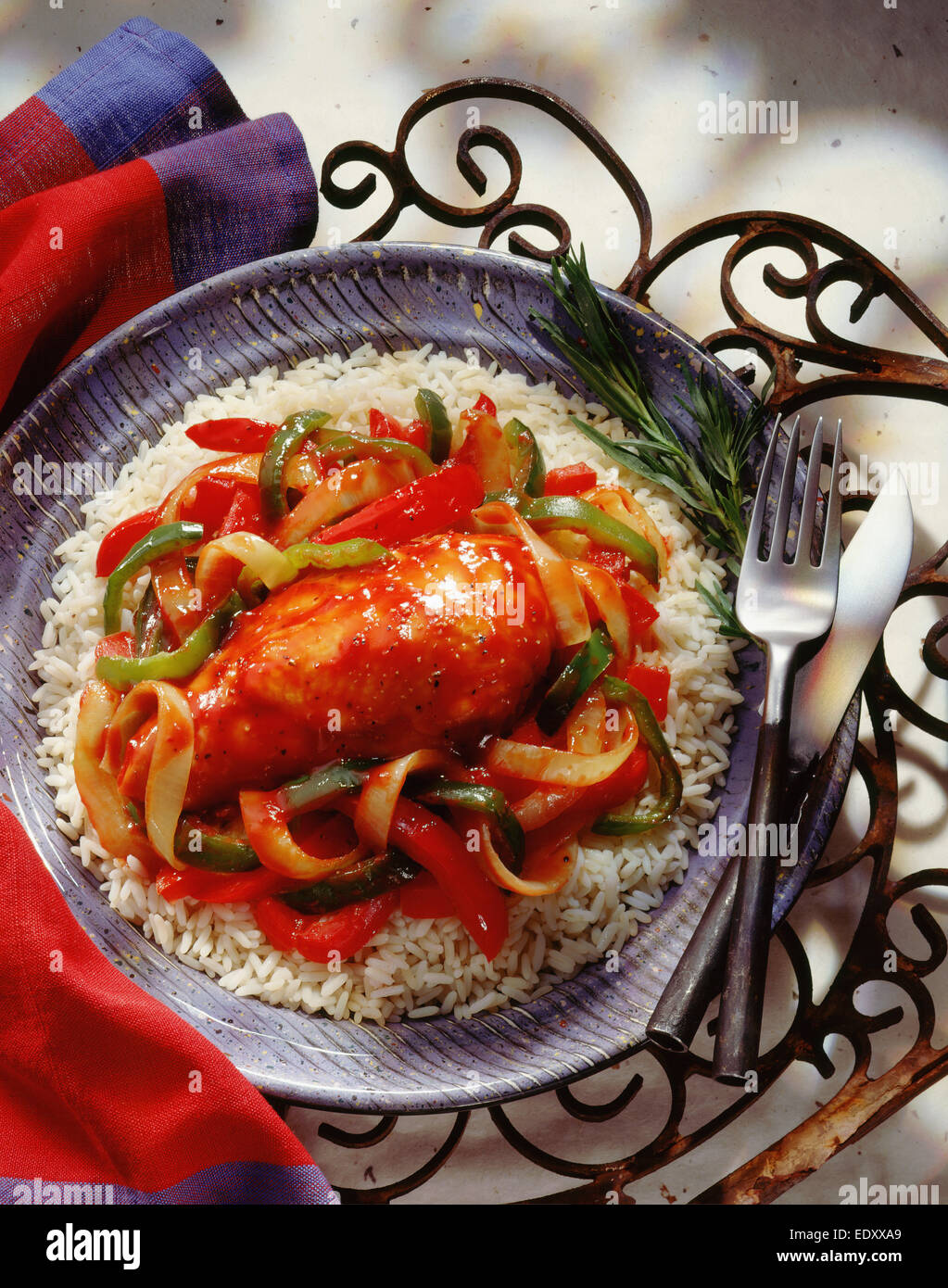 Creole Huhn auf Reis Stockfoto