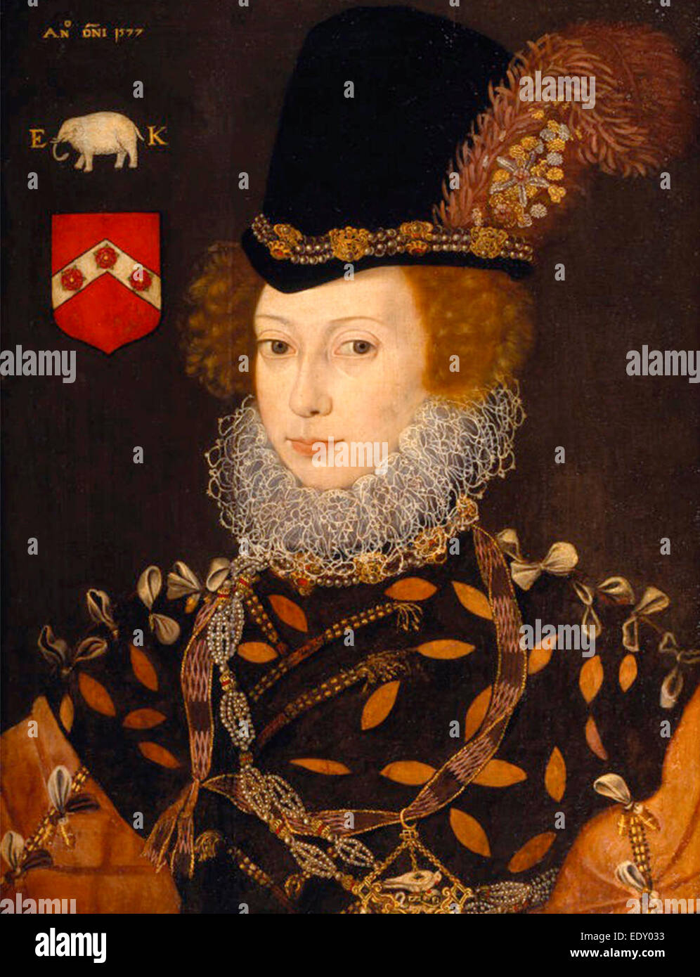 Porträt von Elizabeth Knollys, Lady Leighton. Verheiratet im Jahre 1578, Thomas Leighton, Gouverneur von Jersey George Gower 1577 Stockfoto