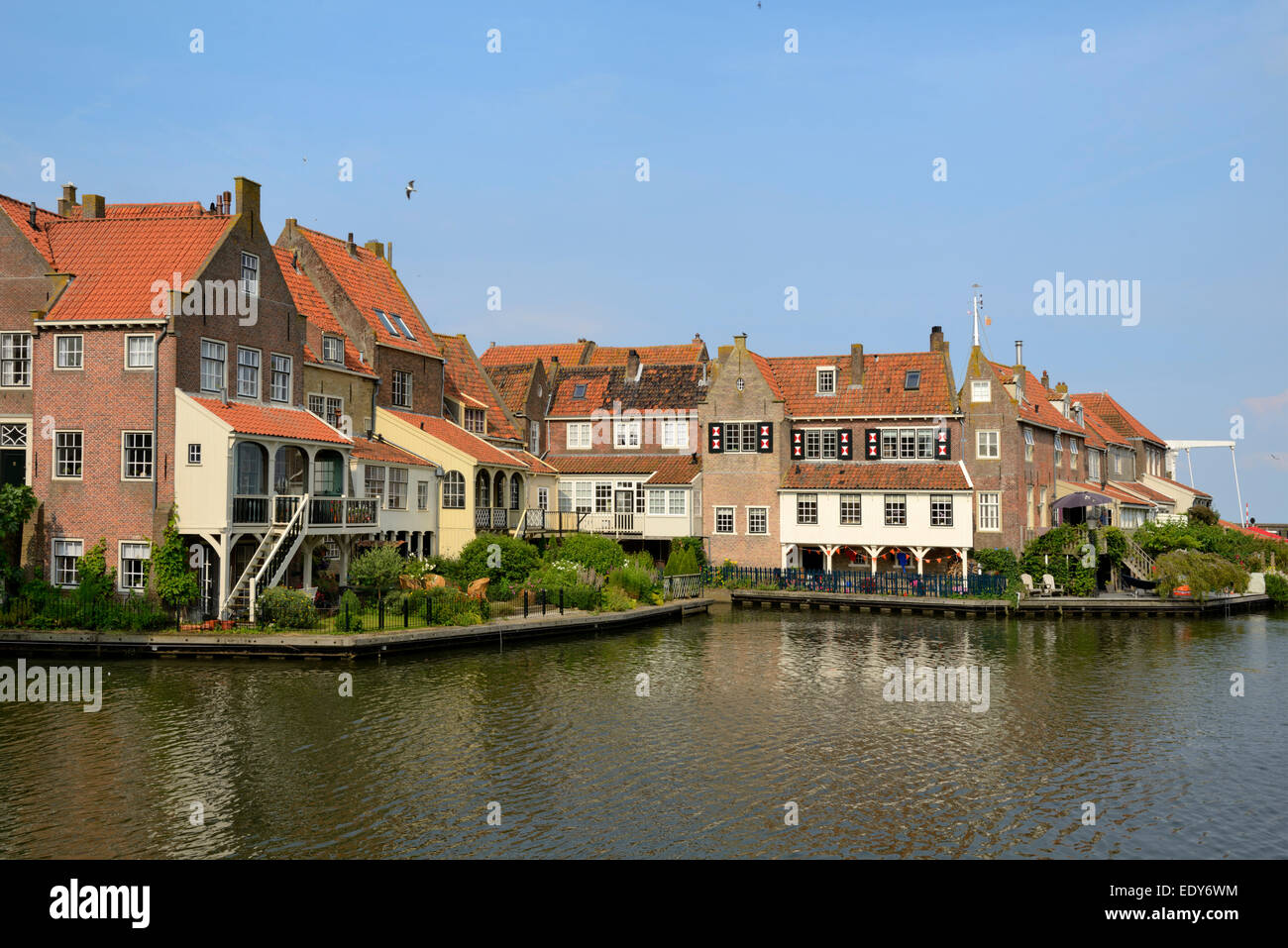 Häuser im Hafen von Enkhuizen, Nord-Holland, Niederlande, Europa Stockfoto
