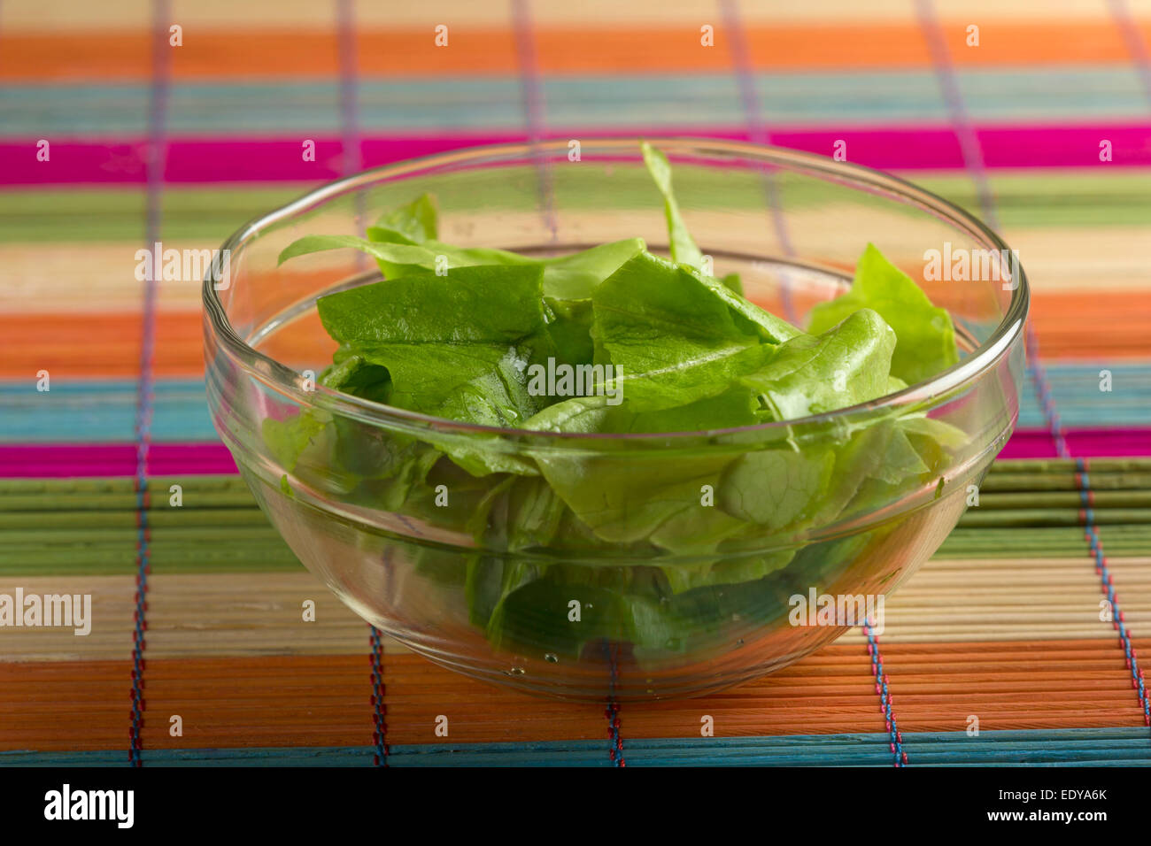 Frischer grüner Salat in eine Glasschüssel Stockfoto